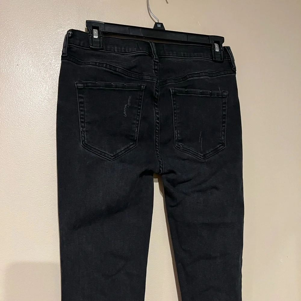 Free People Women's Size 27 Grey Black Distressed With Raw Frayed Hem Skinny